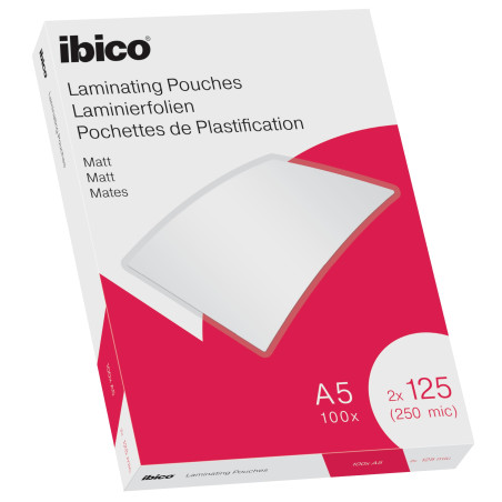 Ibico Pochettes de Plastification A5, 250 microns (2x125), Haute Protection et Durabilité des Documents, Paquet de 100, Finition