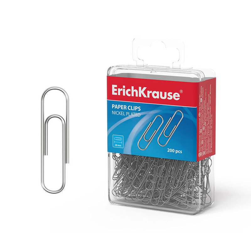 Erich Krause Boîte de 200 clips métalliques – 28 mm – Finition nickelée – Clips de bureau – Ne ternissent pas et ne rayent pas l Erich Krause Boîte de 200 clips métalliques – 28 mm – Finition nickelée – Clips de bureau – Ne ternissent pas et ne rayent pas l