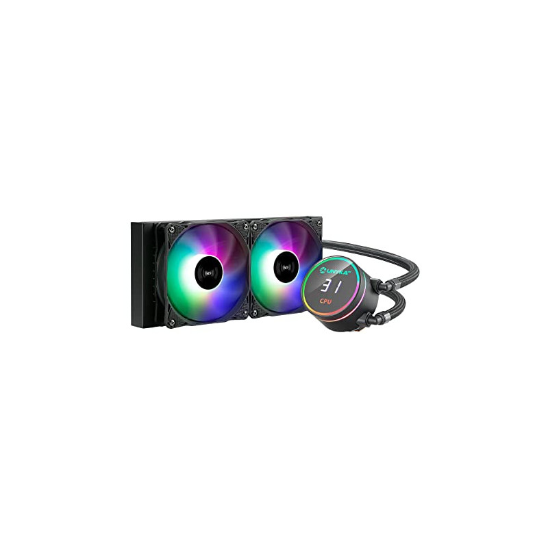 UNYKAch Refroidissement Liquide CPU AquaStorm 240 mm, Pompe silencieuse, Affichage pour contrôler la température du processeur e UNYKAch Refroidissement Liquide CPU AquaStorm 240 mm, Pompe silencieuse, Affichage pour contrôler la température du processeur e