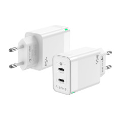 Aisens ASCH-45W2P005-W Cargador GaN de Pared 2xUSB Tipo-C 45W Blanco
