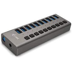 i-tec Hub USB Alimenté, Hub USB 3.0 à 10 Ports Dédiés à la Charge avec Interrupteurs Marche/Arrêt - Concentrateur USB 3.0 avec A