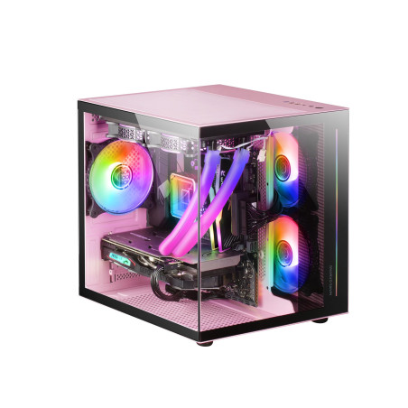 Mars Gaming MC-View, Boîtier Mini-Tour Gaming Micro-ATX, Verre Trempé 90° sans Cadre, Structure Modulaire Double Chambre, Suppor