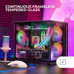 Mars Gaming MC-View, Boîtier Mini-Tour Gaming Micro-ATX, Verre Trempé 90° sans Cadre, Structure Modulaire Double Chambre, Suppor