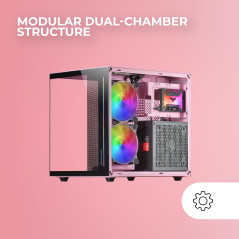 Mars Gaming MC-View, Boîtier Mini-Tour Gaming Micro-ATX, Verre Trempé 90° sans Cadre, Structure Modulaire Double Chambre, Suppor