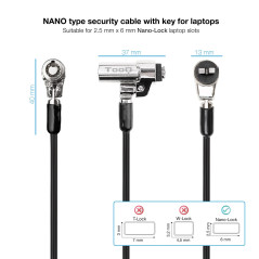 TOOQ TQCLKC0045-G - Câble de sécurité à fente de type Nano avec clé pour ordinateurs portables 1,5 mètres, gris foncé