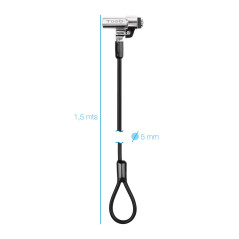 TOOQ TQCLKC0045-G - Câble de sécurité à fente de type Nano avec clé pour ordinateurs portables 1,5 mètres, gris foncé