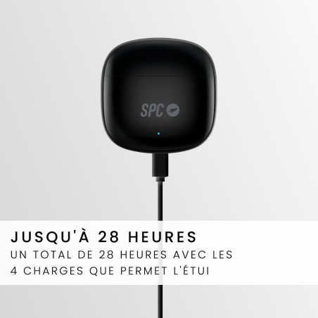 SPC Zion 2 Play – Écouteurs sans Fil Bluetooth pour 28 Heures de Batterie Multi-Charges, Ultra-compacts, contrôle Tactile, Mains