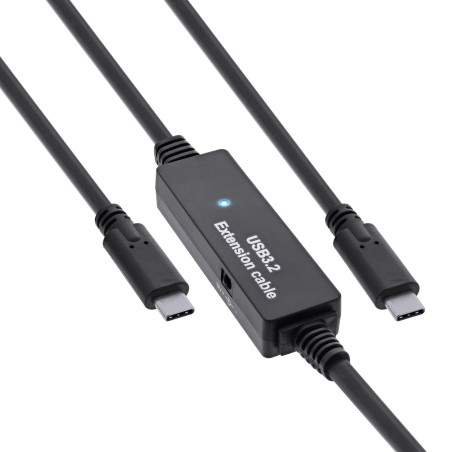 InLine Câble actif USB 3.2 Gen.1 - Fiche USB-C mâle vers USB-C mâle - Câble adaptateur avec amplification du signal - Rallonge l