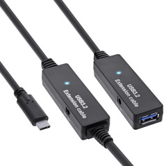 InLine Câble d'extension actif USB 3.2 Gen.1 USB-C mâle vers USB-A femelle avec amplification du signal, longue distance, pour d