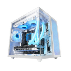 Mars Gaming MC-NOVAM Blanc, Boîtier Compact Custom MicroATX, Double Fenêtre Verre Trempé Continu, Châssis Modulaire à Double Cha