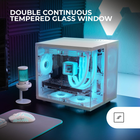 Mars Gaming MC-NOVAM Blanc, Boîtier Compact Custom MicroATX, Double Fenêtre Verre Trempé Continu, Châssis Modulaire à Double Cha