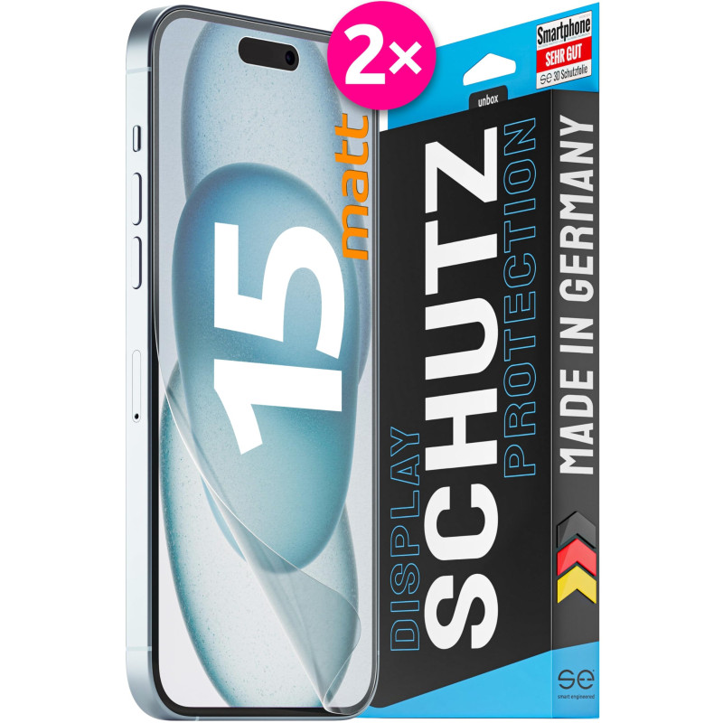 2x se® Film de Protection 3D Antireflet pour Apple iPhone 15, Auto-réparateur, Compatible Empreinte & FaceID, Installation Sans 2x se® Film de Protection 3D Antireflet pour Apple iPhone 15, Auto-réparateur, Compatible Empreinte & FaceID, Installation Sans