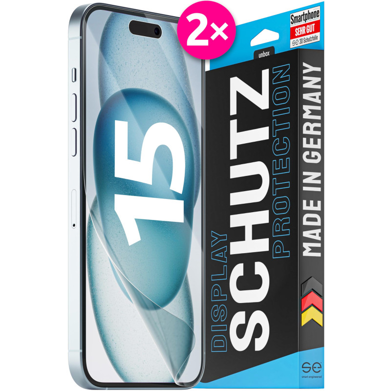 2x se® Film de Protection 3D Transparent pour Apple iPhone 15, Auto-réparateur, Compatible Empreinte & FaceID, Installation Sans 2x se® Film de Protection 3D Transparent pour Apple iPhone 15, Auto-réparateur, Compatible Empreinte & FaceID, Installation Sans
