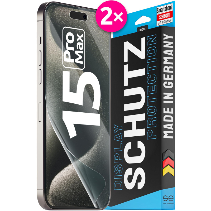2x se® Film de Protection 3D Transparent pour Apple iPhone 15 Pro Max, Auto-réparateur, Compatible Empreinte & FaceID, Installat 2x se® Film de Protection 3D Transparent pour Apple iPhone 15 Pro Max, Auto-réparateur, Compatible Empreinte & FaceID, Installat