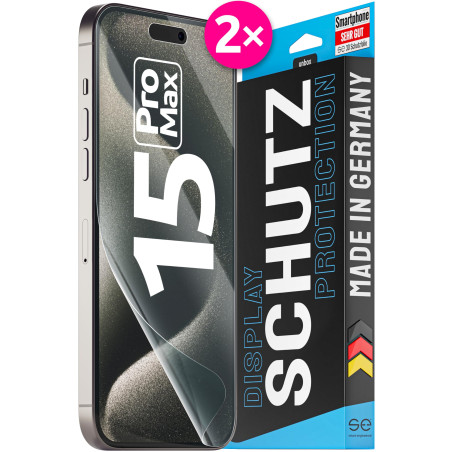 2x se® Film de Protection 3D Transparent pour Apple iPhone 15 Pro Max, Auto-réparateur, Compatible Empreinte & FaceID, Installat