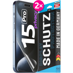 2x se® Film de Protection 3D Privacy pour Apple iPhone 15 Pro, Auto-réparateur, Compatible Empreinte & FaceID, Installation Sans