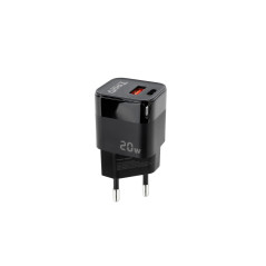 TOOQ TQWC-QCPD20 - Chargeur Mural multiport USB-C avec PD et USB-A avec QC 20W, Compatible avec Huawei, Xiaomi et Plus, Noir