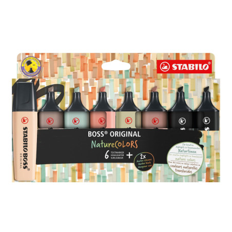 STABILO BOSS ORIGINAL NatureCOLORS - Surligneur - Etui carton x 8 surligneurs couleurs nature
