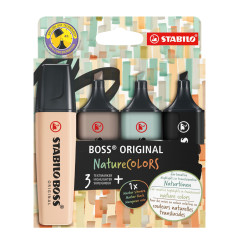 STABILO BOSS ORIGINAL NatureCOLORS - Surligneur - Etui carton x 4 surligneurs - beige rosé, gris taupe, vert eucalyptus, noir -
