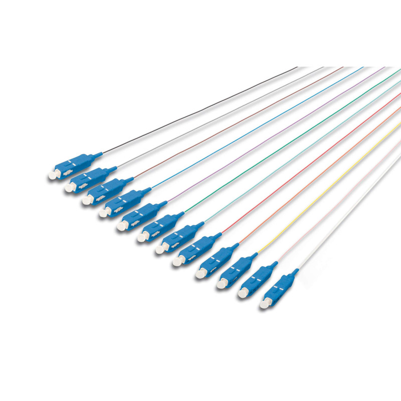 DIGITUS FO Pigtails - 12 pièces - SC - Simplex - OS2 - code couleur DIN IEC 304 - Fibre-Optic - technique de réseau - longueur 2 DIGITUS FO Pigtails - 12 pièces - SC - Simplex - OS2 - code couleur DIN IEC 304 - Fibre-Optic - technique de réseau - longueur 2