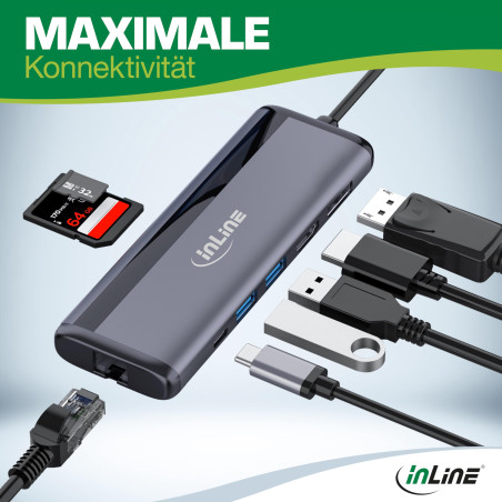 InLine 8in1 USB Typ-C Multihub, HDMI, DisplayPort,