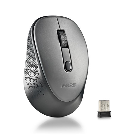 NGS Dew Gray - Wireless Optical Mouse, Ergonomic Mouse, Silent Wireless Laptop Mice, High Precision with Nano Receiver, Ambidext