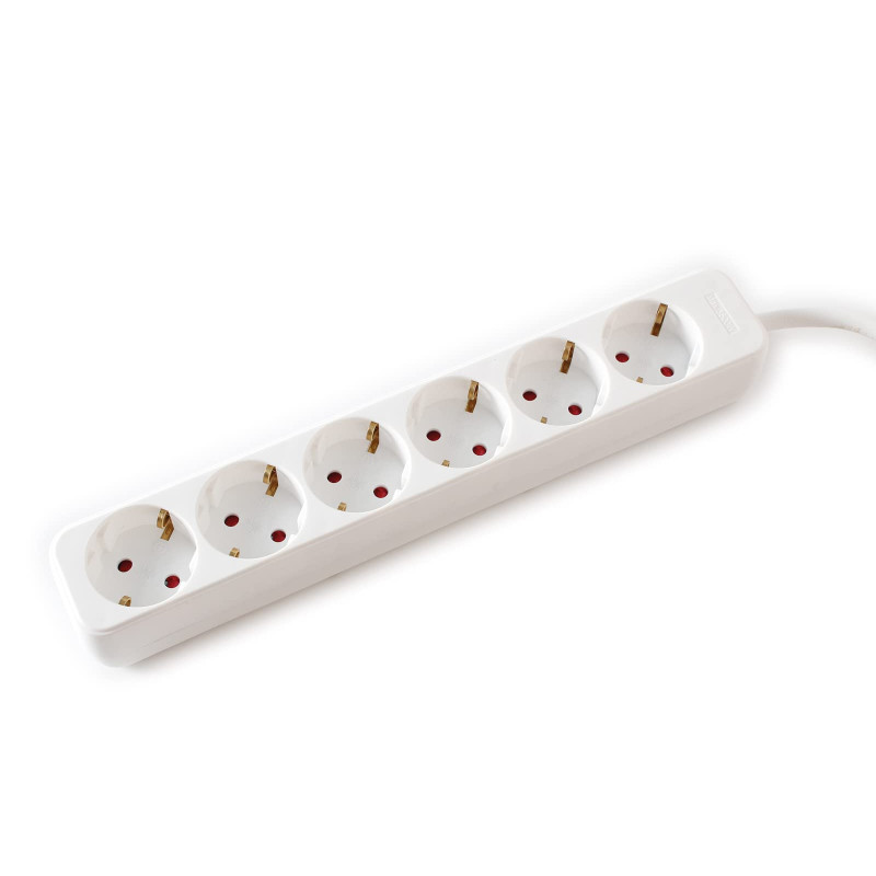 VALUE Bâti de Prises 6X sans Interrupteur, Blanc, 3 m
