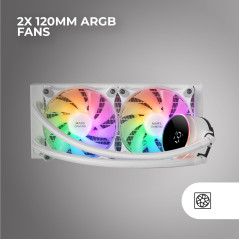 Mars Gaming MLLCD240W, Refroidissement Liquide AIO, TDP 500W, 2x Ventilateurs FDB ARGB 120mm, Écran LCD avec Surveillance Tempér