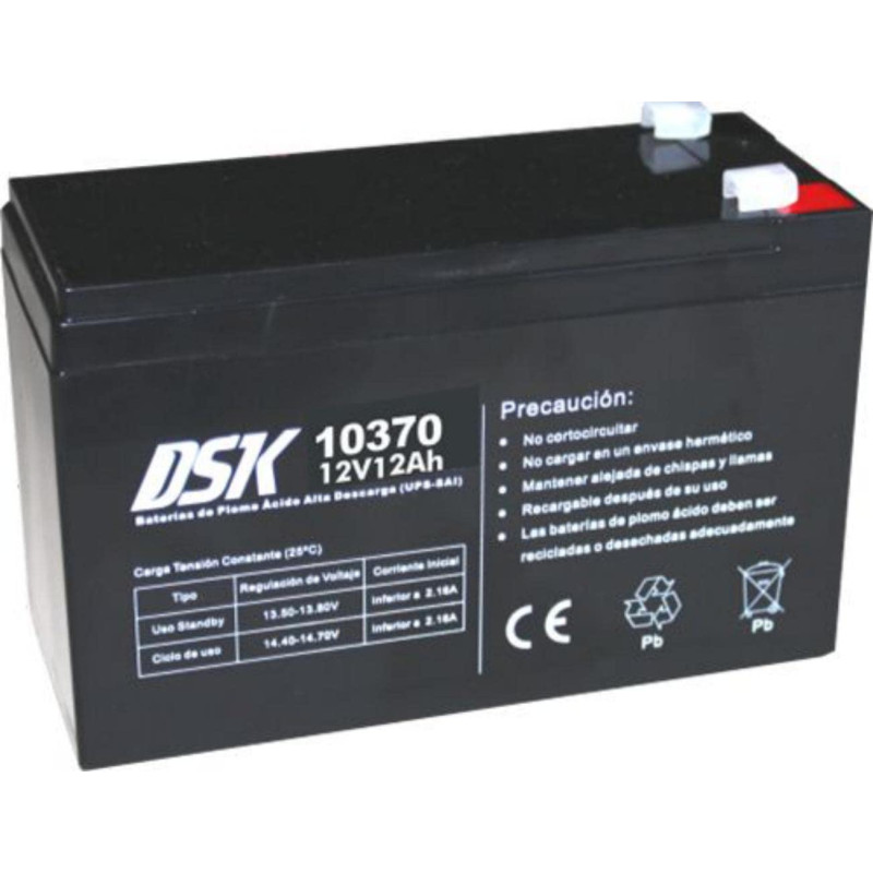 DSK 10370 - Batterie Plomo Haute décharge AGM scellée de 12 V et 12 Ah idéale pour UPS-SAI, systèmes de sécurité et de Communica DSK 10370 - Batterie Plomo Haute décharge AGM scellée de 12 V et 12 Ah idéale pour UPS-SAI, systèmes de sécurité et de Communica