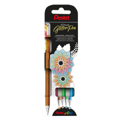 Pentel K110-4DM Dual Metallic Hybrid Stylo à encre gel avec différents effets de couleur sur papier clair/foncé 4DM