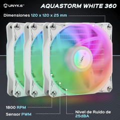 UNYKAch Refroidissement Liquide CPU Aquastorm White 360 Pompe silencieuse, Affichage pour contrôler la température du processeur