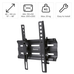 Hama Support Mural TV Inclinable Garantie 10ans (TV 19" à 48", 122cm et 25Kg Max, Faible Distance au Mur, VESA jusqu'à 200 x 200