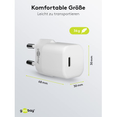 goobay 59716 Chargeur USB-C Nano / 30w USB-C Power Delivery Alimentation pour iPhone 14 / IPad Pro/Magsafe/AirPods Pro/Samsung G