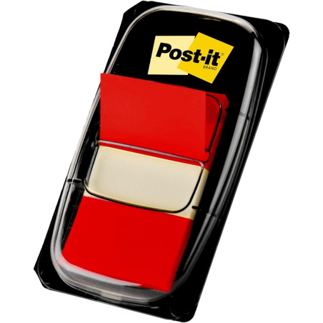 Post-it Marque-Pages Moyen dans un Dévidoir en Plastique, Rouge - 50 Marque-Pages, 25.4 mm x 43.2 mm - Pour Marquer, Surligner o