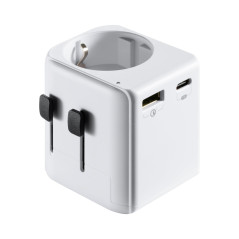 Ewent Adaptateur de Voyage, Adaptateur Prise Schuko vers Le Monde avec 1 USB-C et 1 USB, Universelle Adaptateur de Voyage Schuko