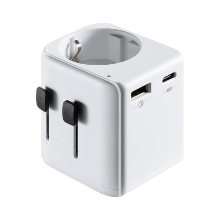 Ewent Adaptateur de Voyage, Adaptateur Prise Schuko vers Le Monde avec 1 USB-C et 1 USB, Universelle Adaptateur de Voyage Schuko