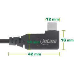 InLine Câble USB4, 240 W, USB-C vers USB-C, coudé d'un côté, PD 3.1, 40 Gb/s, 8K @ 60 Hz, Thunderbolt 3, pour écrans, disques du