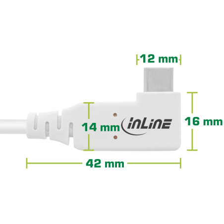 InLine Câble USB4, 240 W, USB-C vers USB-C, coudé d'un côté, PD 3.1, 40 Gb/s, 8K@60Hz, Thunderbolt 3, pour écrans, disques durs,