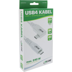 InLine Câble USB4, 240 W, USB-C vers USB-C, coudé d'un côté, PD 3.1, 40 Gb/s, 8K@60Hz, Thunderbolt 3, pour écrans, disques durs,