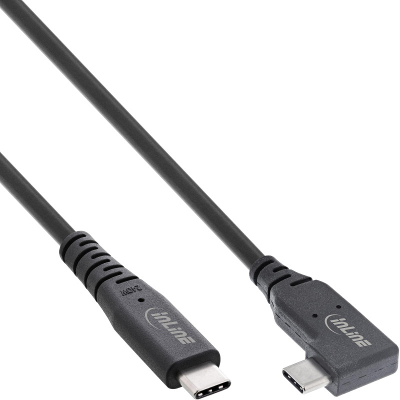 InLine Câble USB4, 240 W, USB-C vers USB-C, coudé d'un côté, PD 3.1, 40 Gb/s, 8K@60Hz, Thunderbolt 3, pour écrans, disques durs, InLine Câble USB4, 240 W, USB-C vers USB-C, coudé d'un côté, PD 3.1, 40 Gb/s, 8K@60Hz, Thunderbolt 3, pour écrans, disques durs,