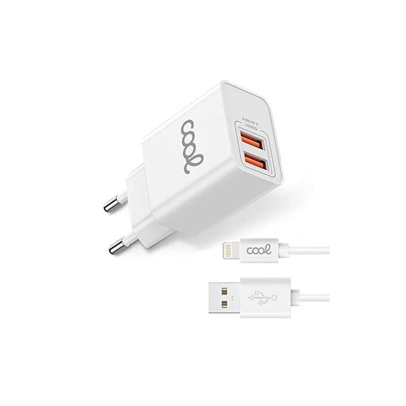 Cool Kit Chargeur Secteur + câble USB 2.0 vers Lightning 1,2 m Blanc Cool Kit Chargeur Secteur + câble USB 2.0 vers Lightning 1,2 m Blanc