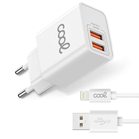 Cool Kit Chargeur Secteur + câble USB 2.0 vers Lightning 1,2 m Blanc