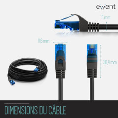 Câble Patch Ethernet Cat.5e U/UTP Transmission jusqu'à 1Gigabit, 2 connecteurs RJ45, câble PVC, CCA, AWG 26/7. Idéal pour la Tra