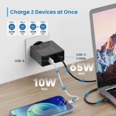 65W USB C, Ewent Chargeur Type C Alimentation Adaptateur pour MacBook Pro/Air, Lenovo,HP,ASUS, Acer,Huawei,Matebook,Xiaomi,Samsu