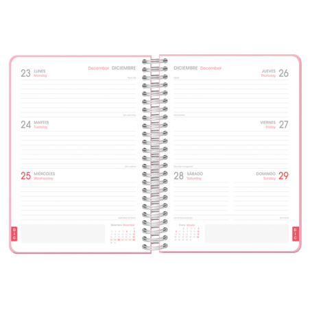 Dohe - Agenda Scolaire 2024 2025 - Vue semaine, A5 (15x21 cm), Fermoir à anneaux et élastique, Espagnol et Anglais, 4 Pages de A