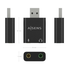 Convertisseur AISENS USB-A vers Audio 48KHZ USB-A/M-2XJACK 3.5/H Noir