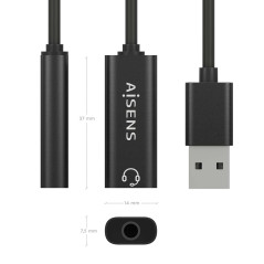 Convertisseur AISENS USB-A vers Audio 48 KHz USB-A/M-Jack 3,5/H Noir 10 cm