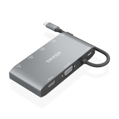 USB-C Dock AISENS 8 en 1 HDMI VGA RJ45 2XUSB-A 2XUSB-C 5G USB-C PD