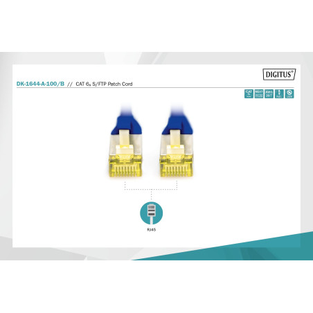 DIGITUS Câble LAN Cat 6A - 10m - RJ45 Câble réseau - S/FTP Blindé - Compatible Cat-6 & Cat-7 - Bleu