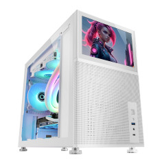 Mars Gaming MC-LCD, Boîtier PC Compact Micro-ATX, Ecran LCD IPS 8", Grille Latérale, Supérieure et Frontale Mesh, Fenêtre Latéra